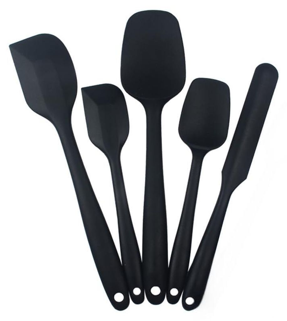 5-teiliges schwarzes Silikon-Spatel- und Löffelset, Küchenutensilien, bestehend aus 2 Gummispateln, 2 Schwammschabern und 1 Glasschaber, hitzebes...