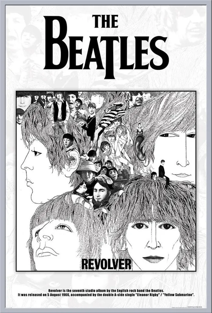 Tableau Encadré The Beatles Revolver 61x91 cm avec Cadre Argent Satiné