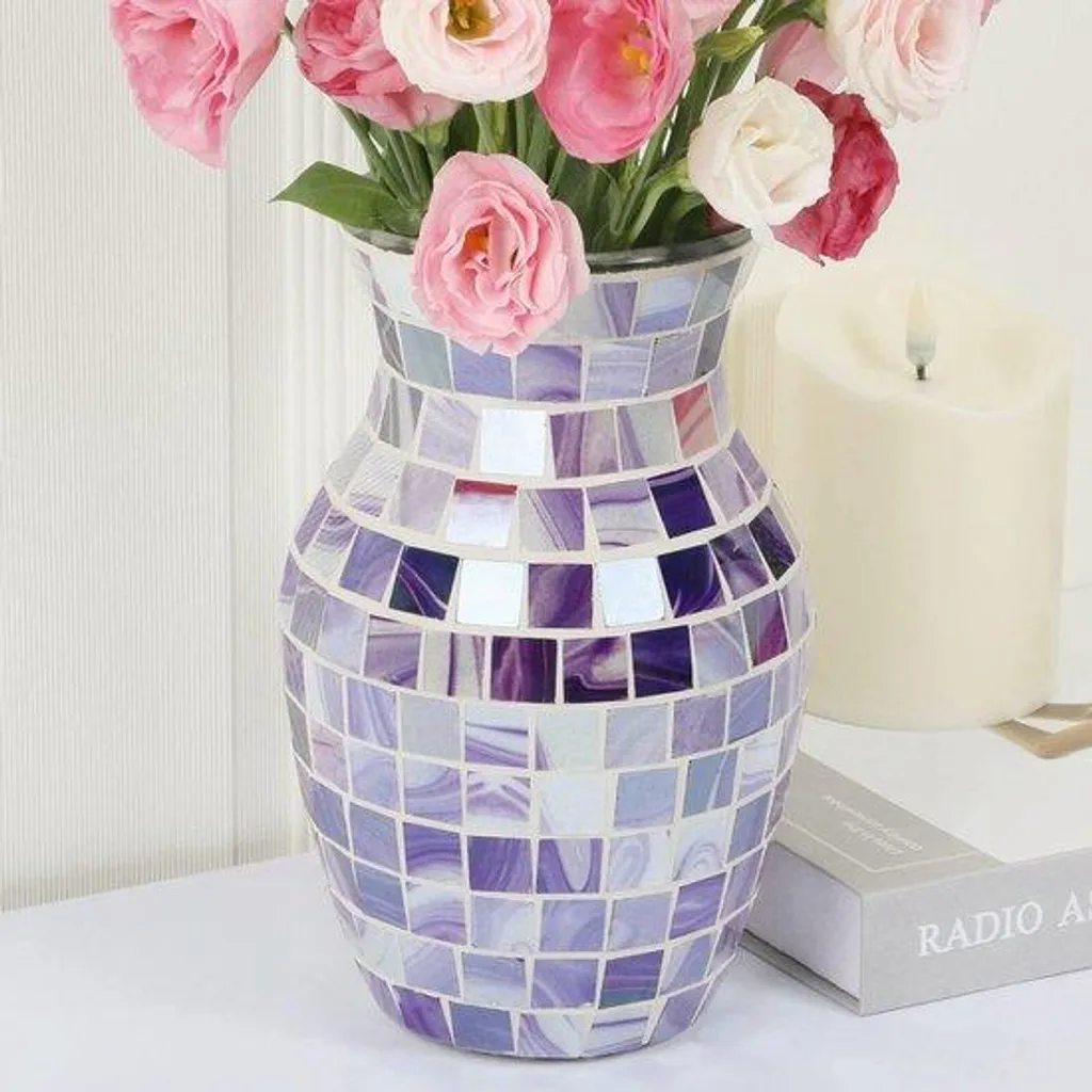 Vase en verre violet design bohème - Verre teinté pour déco de table