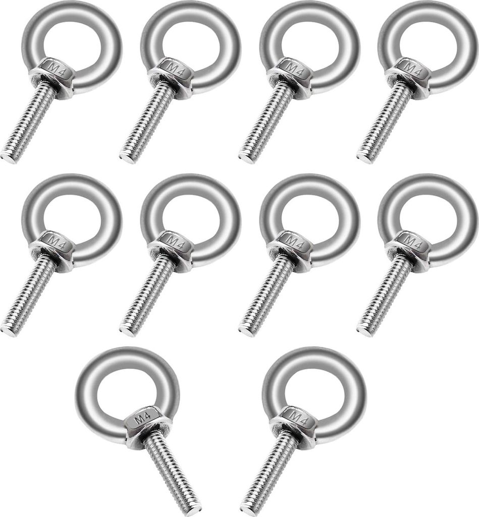 M4*10 Ringschraube Edelstahl 10 Stück, JatilEr 304 Edelstahl Augbolzen Ringbolzen Rostfrei Ösenschrauben Hardware Ringschrauben, Ring Runde Augen...