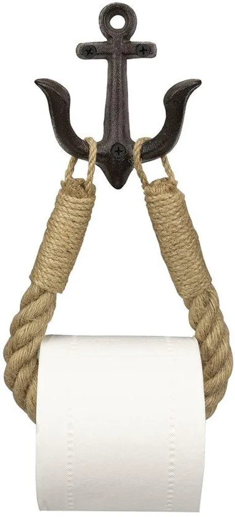 Accessoire WC style bord de mer porte-rouleau corde noire et crochet