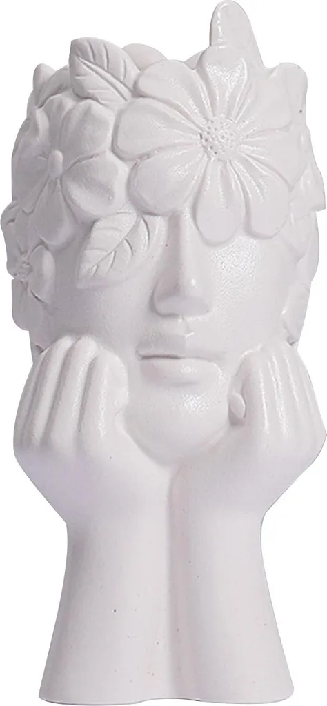 Grand vase décoratif blanc en terre cuite émaillée pour fleurs séchées