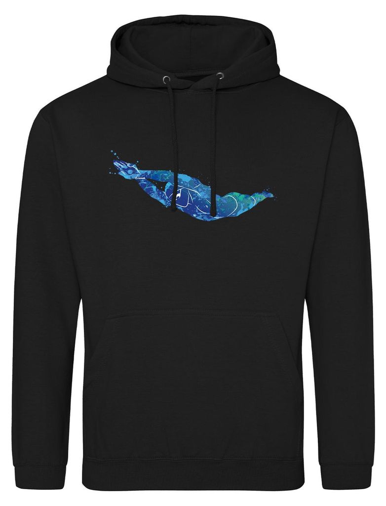 Huuraa Uni Hoodie Schwimmen bunte Silhouette M Deep Black Vegan Sweatshirt Geschenkidee