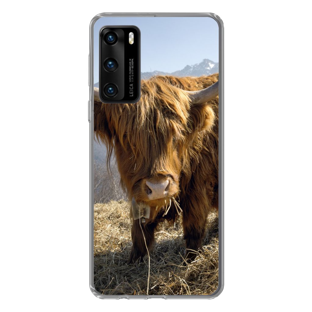 MuchoWow Handyhülle Schutzhülle Hülle für Huawei P40 Schottischer Highlander - Berg - Schnee Silikon Softcase Handy Hülle - Handytasche