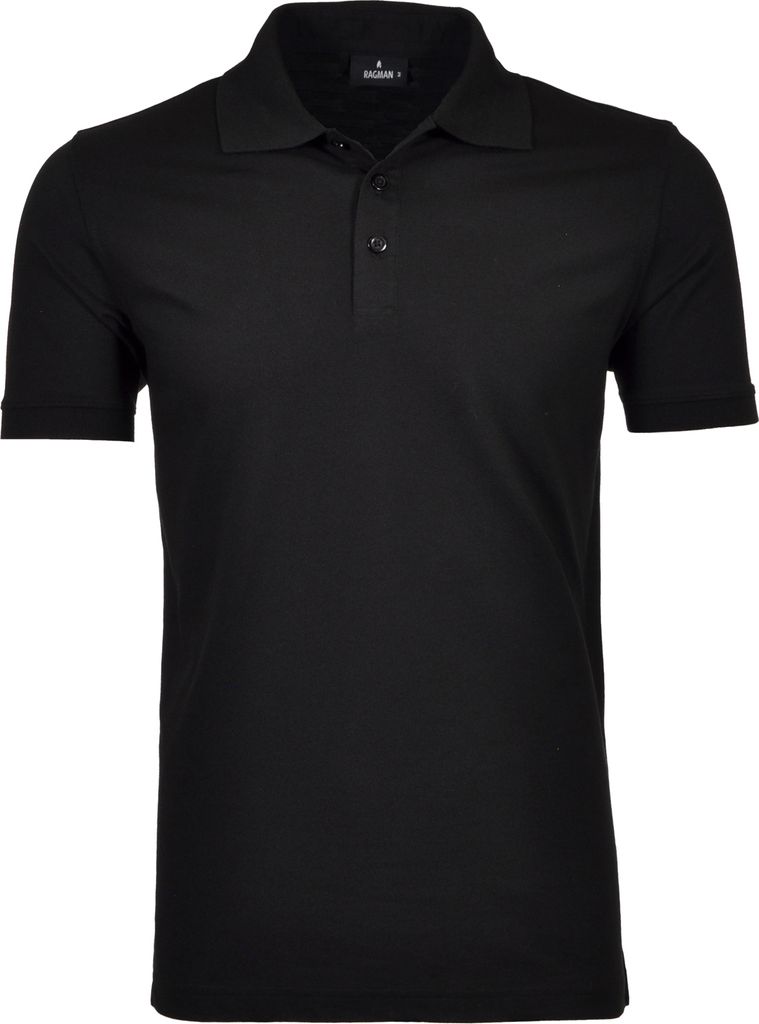 RAGMAN Herren Poloshirt Kurzarm Polokragen Regular Piqué Schwarz M