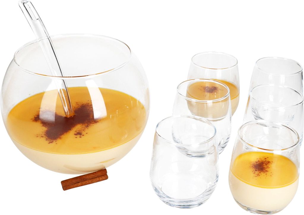 8tlg Bolle Bowle Set Glas-Schale 3,3L Bowlegläser 350ml Schöpfkelle Silvester