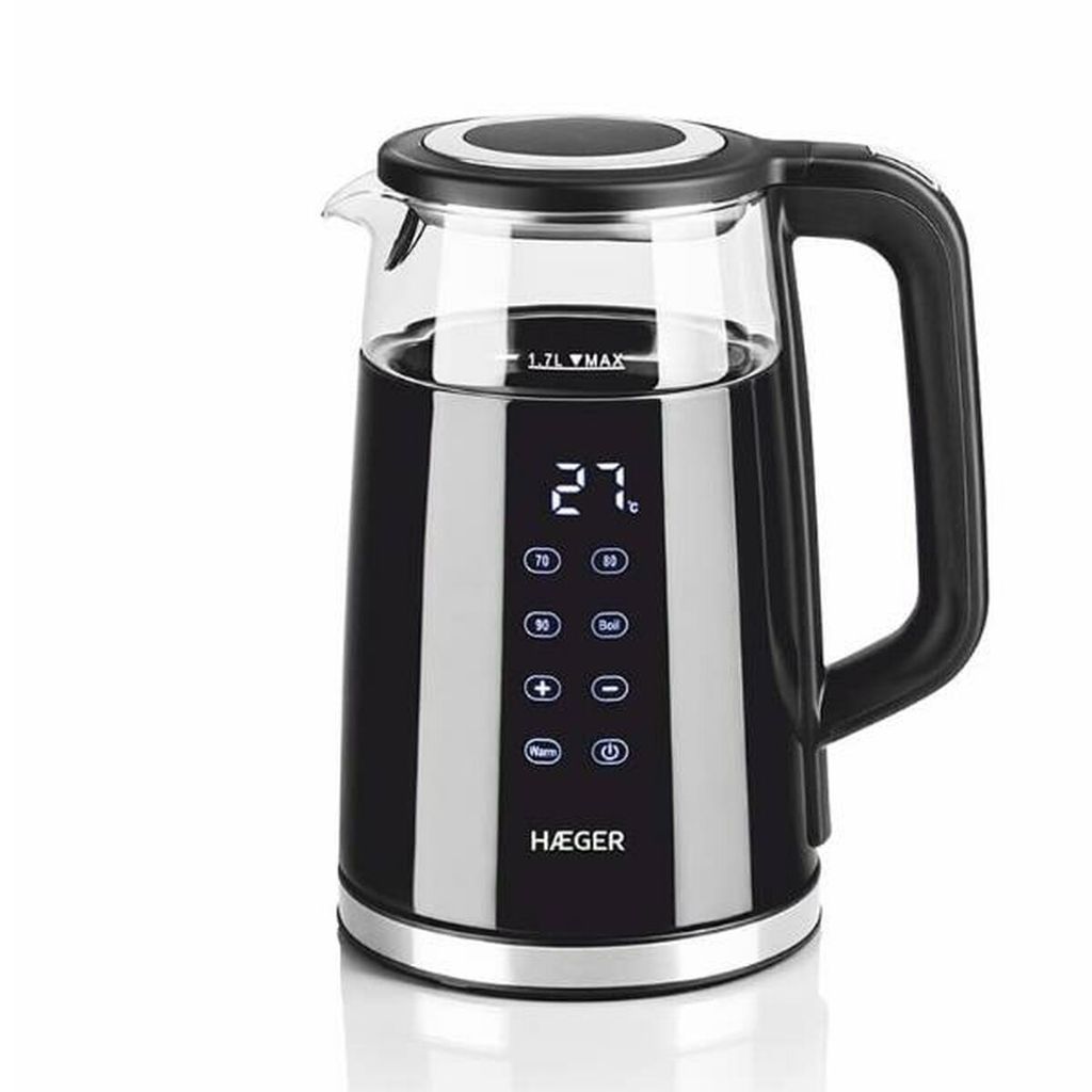 Haeger EK-DIG.028A, 1,7 l, 2200 W, Schwarz, Edelstahl, Transparent, Glas, Edelstahl, Regelbare Temperatur, Überhitzungsschutz