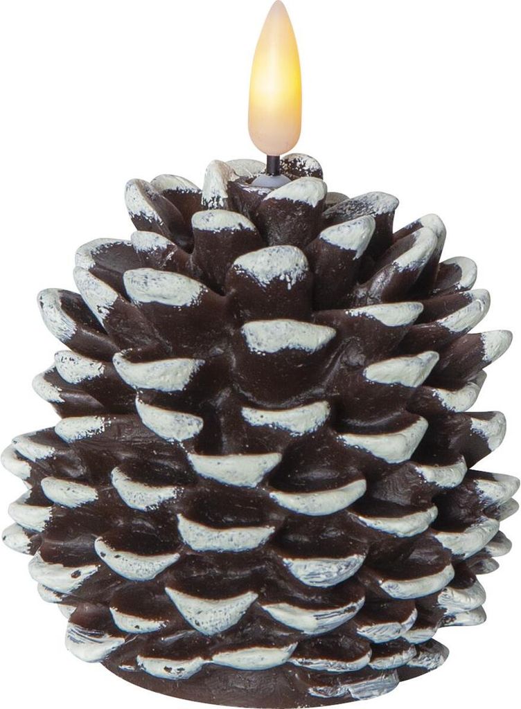 LED Kerze 'Kieferzapfen' - warmweiße LED - H: 10,5cm, D: 8cm - Timer - braun