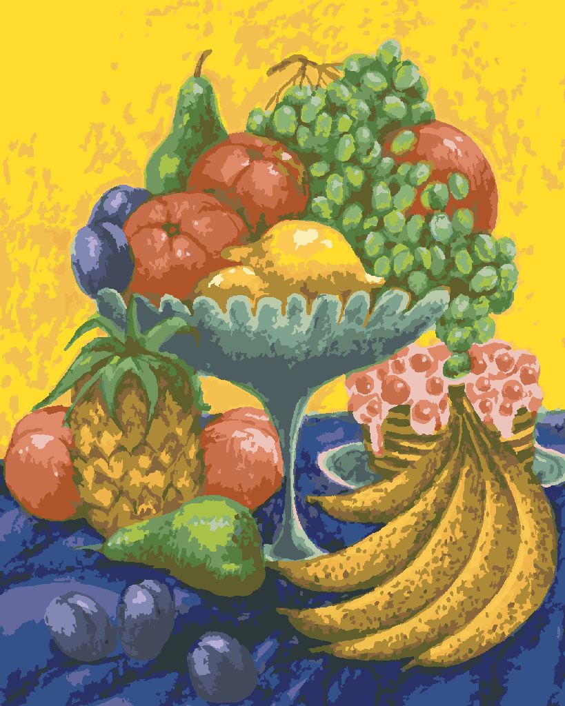 Zuty - Malen nach Zahlen - STILLLEBEN MIT OBST AUF GELB-BLAUEM HINTERGRUND, 40x50 cm, ohne Keilrahmen