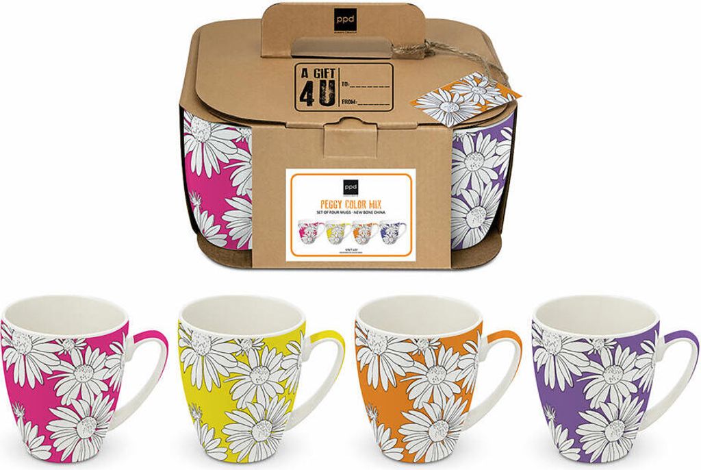 PPD Peggy Color Mix 4 Mug Set, 4er Set, Henkelbecher, Kaffeebecher, Becher, Tasse, New Bone China, 350 ml, 160202341