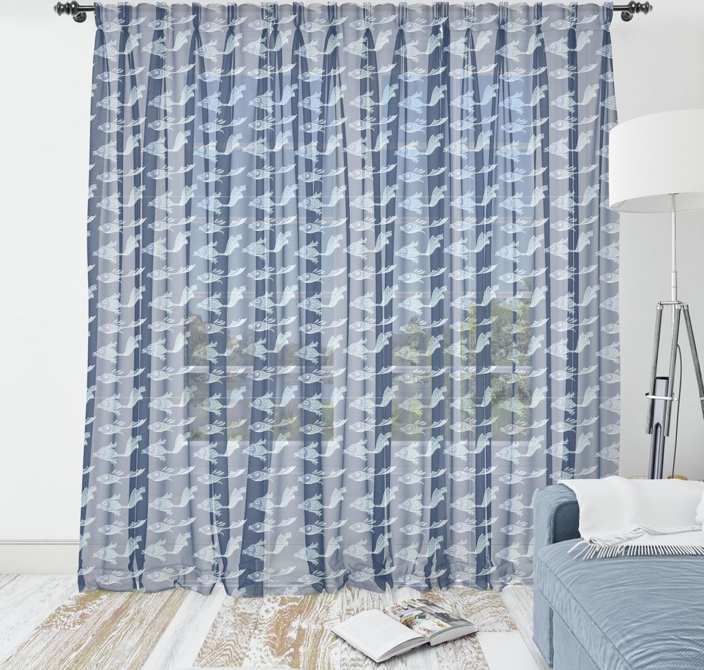 ABAKUHAUS Fisch Wandteppich, Zier Ikonen der Unterwasser Fantasy World, Wohnzimmer Schlafzimmer seidiges Satin Wandtuch, 274 cm x 274 cm, Night Blu...