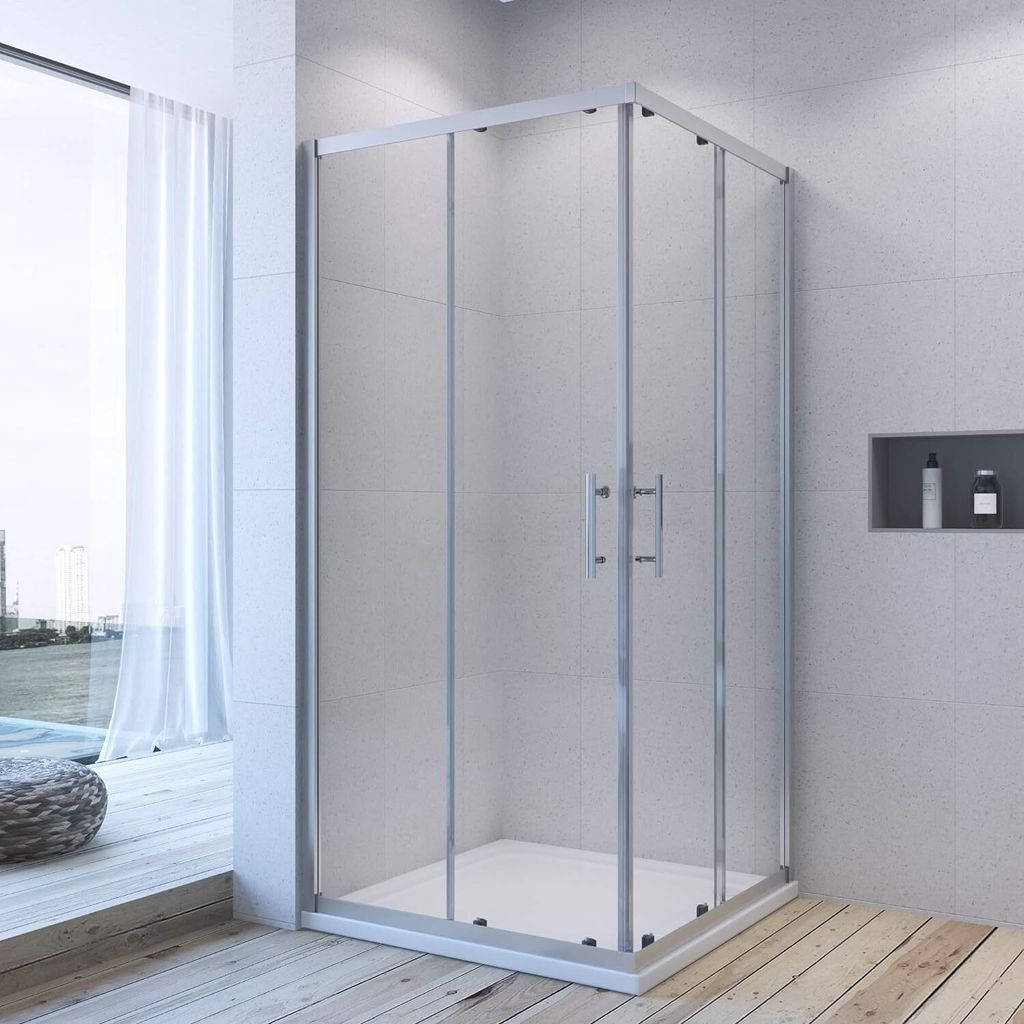 AQUALAVOS Duschkabine Eckeinstieg Schiebetür Duschabtrennung Duschtrennwand Glaswand Duschwand Glas Duschtür Eck Dusche 70x70x185 cm,Vollrahmt,ho...