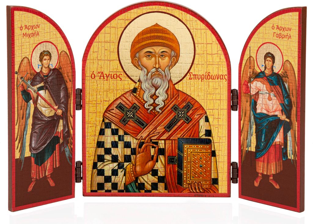NKlaus Heiliger Spiridon Ikone Triptychon MDF-Holz 25x16cm Christlich 13797