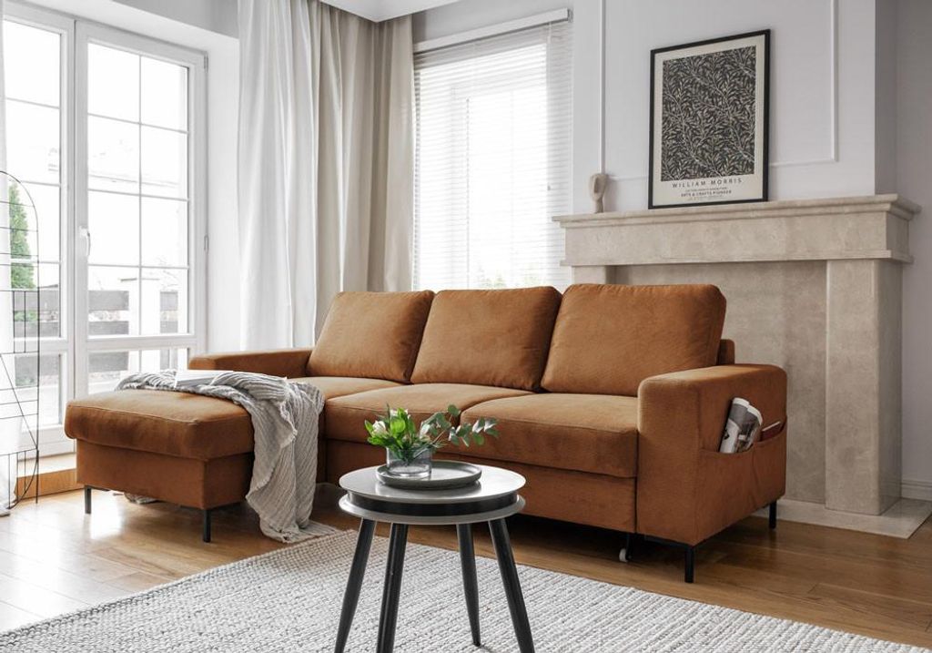 MIUFORM Lofty Lilly - Ecksofa mit Bettfunktion und Bettkasten L-FORM LINKS - 236x148cm - Ziegelrot - Sofa Schlafsofa Couch