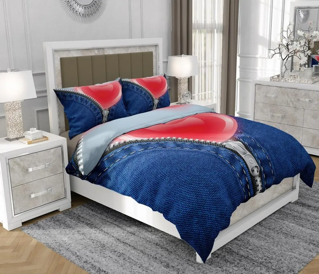 Biancheria da Letto 160x200 100% Cotone SOVIO - Set 3 Pezzi Cuori