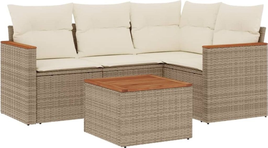 vidaXL 5-tlg. Garten-Sofagarnitur mit Kissen Beige Poly Rattan