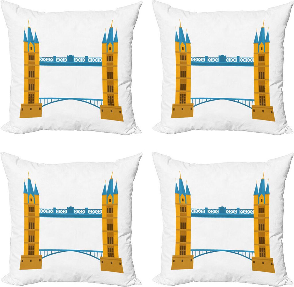ABAKUHAUS Die Architektur Kissenbezug Set (4 Stück), Landschaft Reise-Thema, Moderner Doppelseitiger Digitaldruck, 45 cm x 45 cm, Blau und Gelb Erde