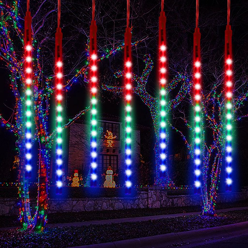Meteorschauer lichterkette, 192 LEDs Meteorschauer Lichter Bunt, Dekobeleuchtung Fenster Baum Garten Weihnachten