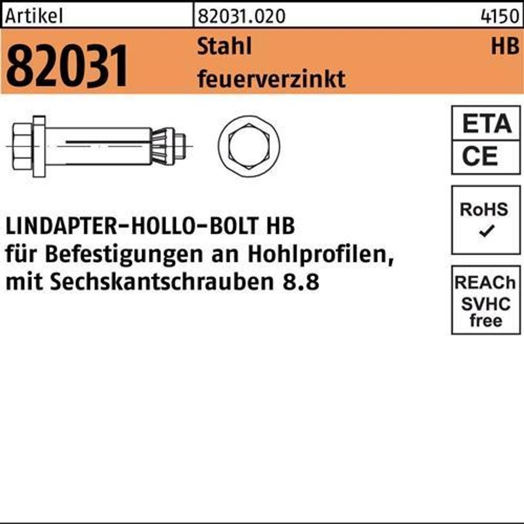 Hohlraumdübel R 82031 6-ktschraube HB 12-2 ( 80/47) 8.8 feuerverz. 1Stück