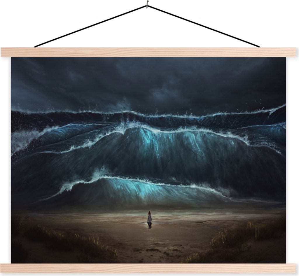 MuchoWow Textilposter Strand - Meer - Frau - Golf 120x90 cm mit holzfarbenen Rahmen - Magnetisch