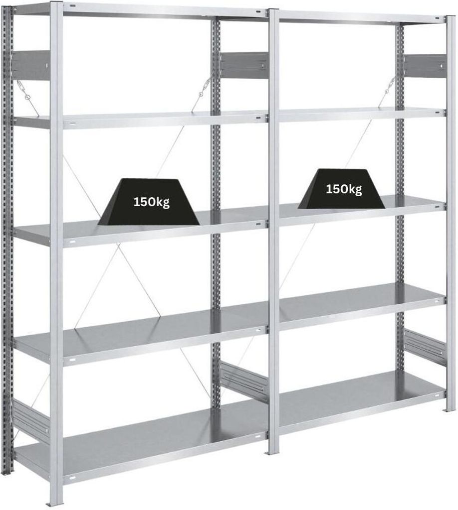 Schwerlastregal SILVER MAMBA Germany | HxBxT 200x200x40cm | 5 Ebenen je 150kg Fachlast | Verzinkt