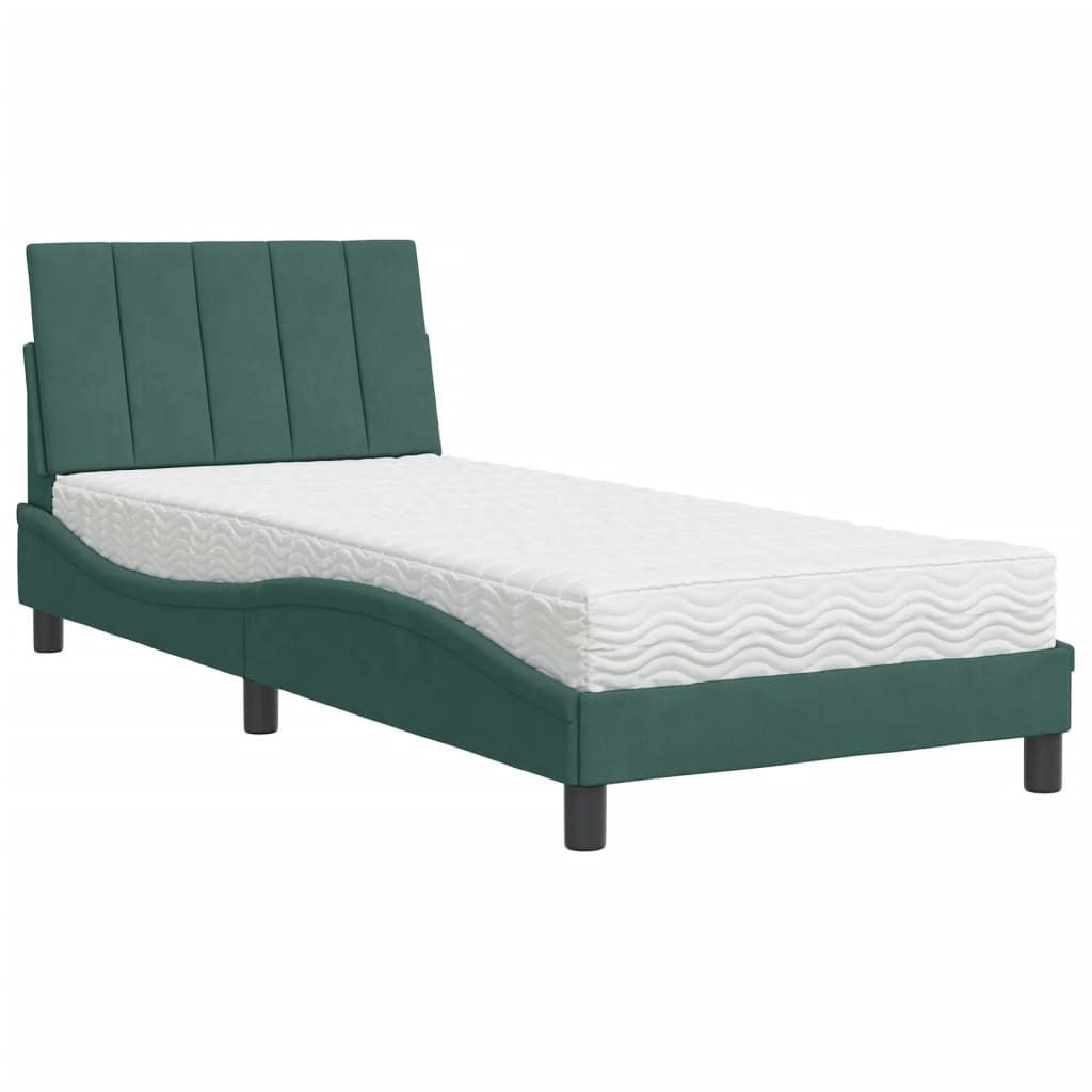 Design Bett mit Matratze Dunkelgrün 80x200 cm Samt, Klassische Betten 2024 Neu