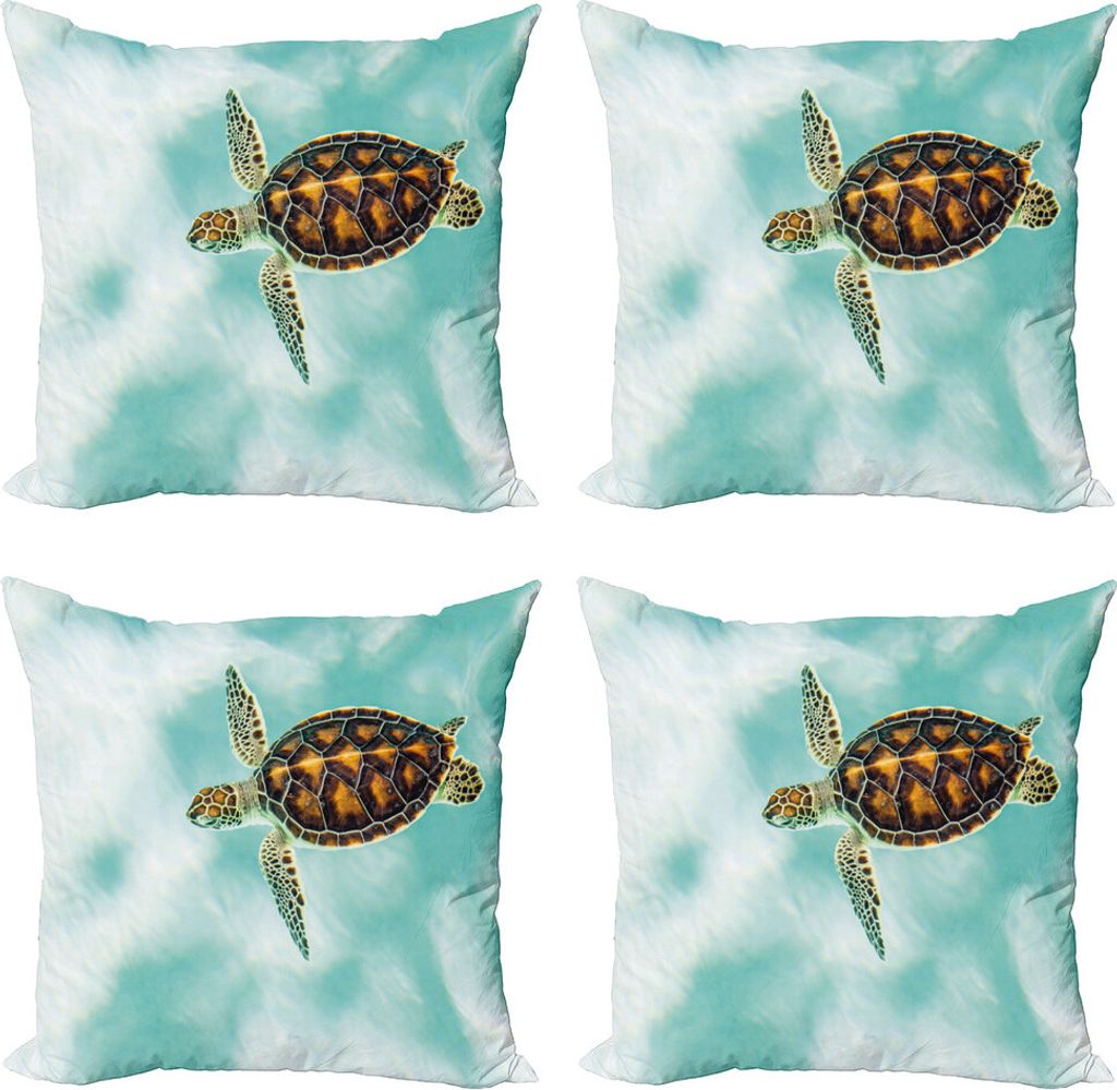 ABAKUHAUS Schildkröte Kissenbezug Set (4 Stück), Bedrohte Baby-Schildkröte, Moderner Doppelseitiger Digitaldruck, 60 cm x 60 cm, Pale Kaffee Sea...