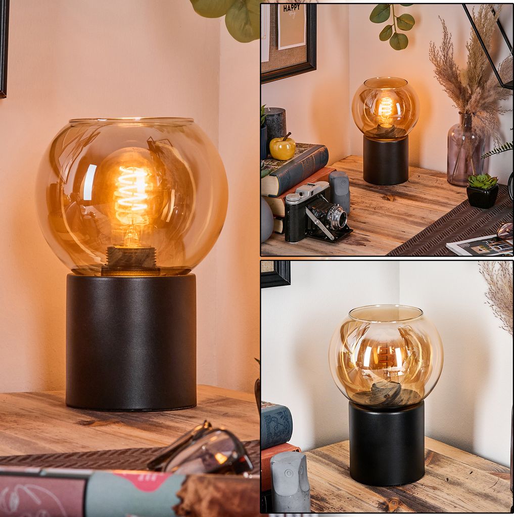 Cesaro Tischlampe aus Metall/Glas in Schwarz/Bernsteinfarben