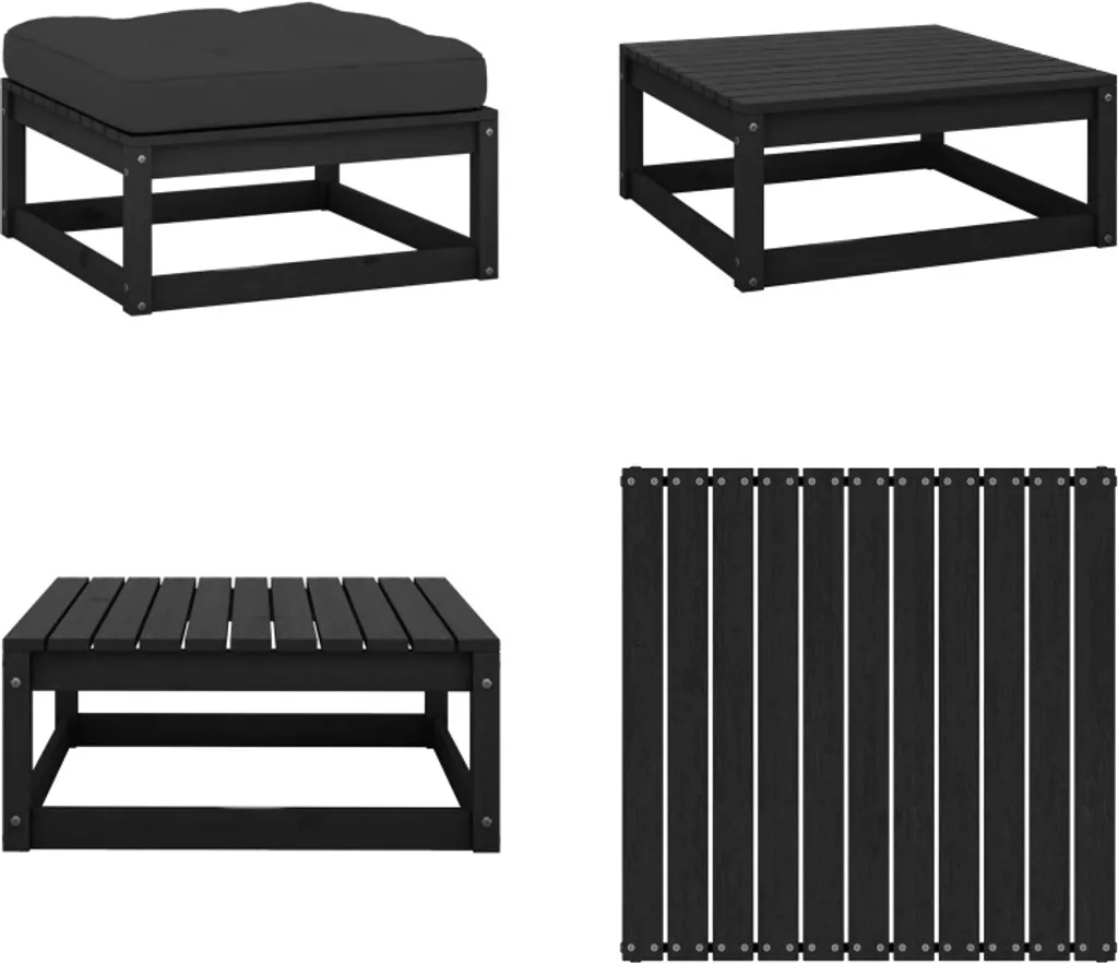 vidaXL Sgabello da giardino con cuscino in legno di pino massiccio nero - sgabello - poggiapiedi - panca per piedi - poggiapiedi