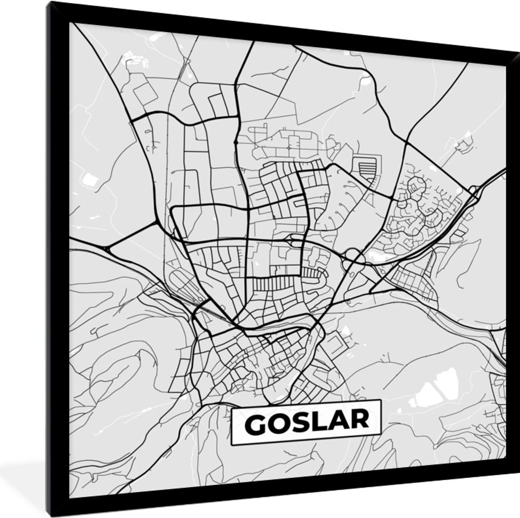 MuchoWow Gerahmtes Poster Karte - Deutschland - Goslar - Karte - Stadtplan 40x40 cm - Poster mit Schwarzem Bilderrahmen Wandposter Rahmen Foto Bi...