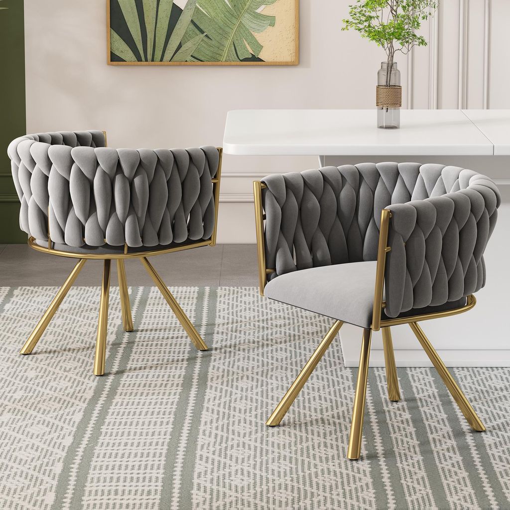 Sweiko Samt-Esszimmerstuhl, 2er set, einzelner heller Luxus-Wohnzimmer-Schlafzimmer-Drehstuhl, Freizeit-Drehstuhl mit vier Stützbeinen aus Metall,...
