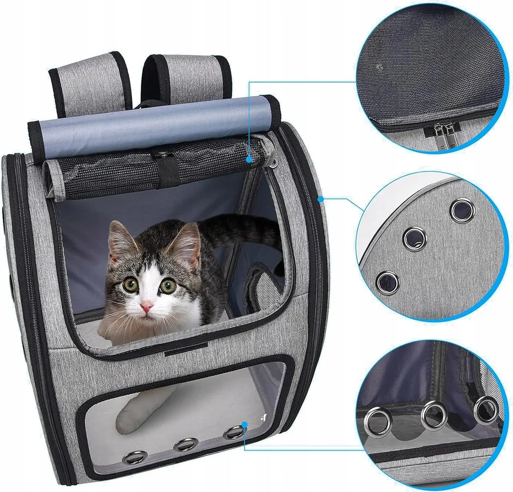 Sac de voyage 3 en 1 pour chien et chat, gris, avec brosse pour 10kg max - 8