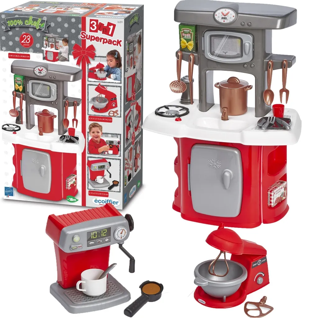 Grande Cuisine Compacte Ecoiffier : Set de Jeu Complet avec Mike 15 Accessoires