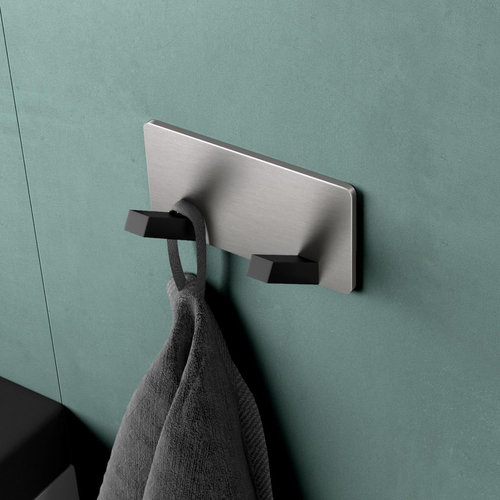 Mai & Mai Kleiderhaken ohne Bohren Wandgarderobe Wandhaken aus Edelstahl mit 2 Haken Garderobenleiste Garderobenhaken 81mm Matt schwarz + Nickel ge...