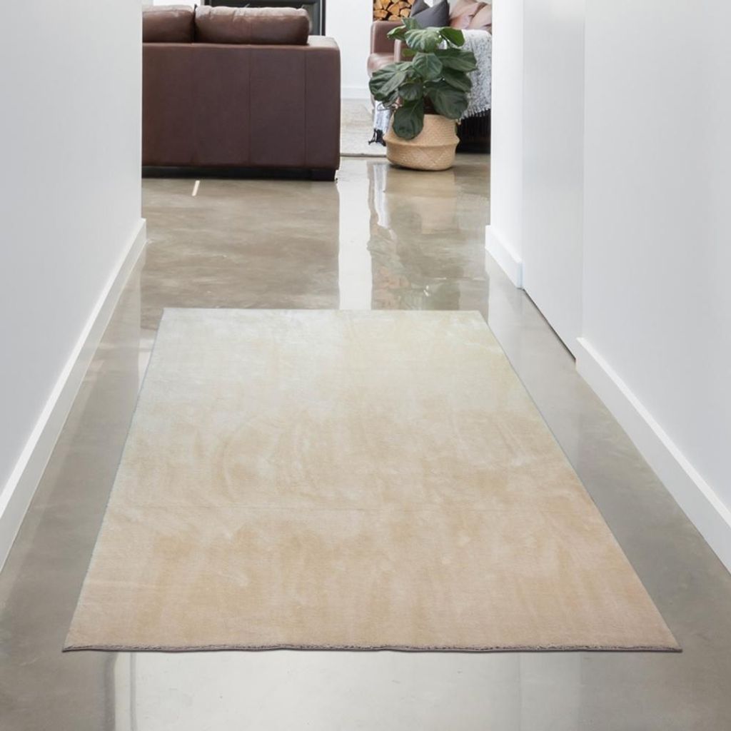 Teppich Shaggy Flokati Badezimmer waschbar in beige Größe - 80 x 150 cm