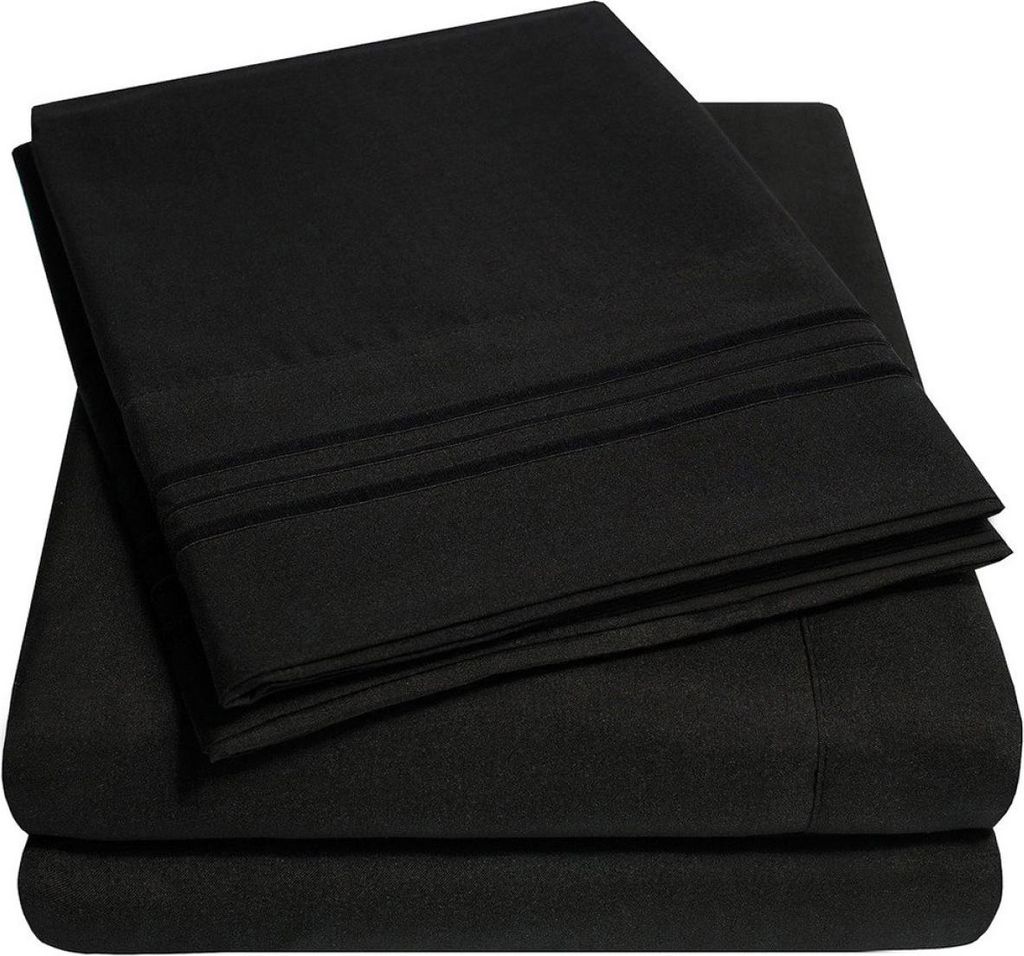 Weiches Bettwäsche-Set, Tagesdecke mit tiefen Taschen, hochwertiges Bettwäsche-Set, Schwarz, Einzelbettgröße, 3-teilig