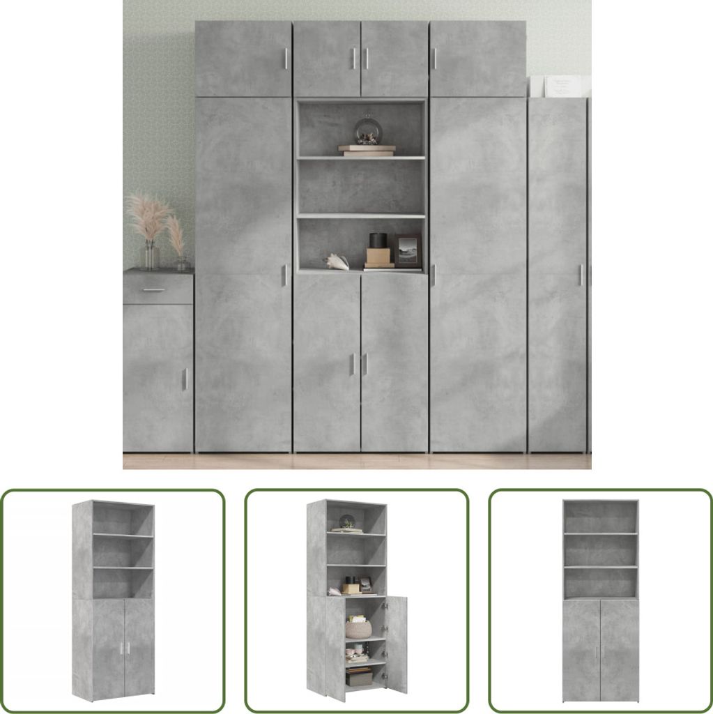 The Living Store Highboard Betongrau 70x42,5x185 cm Holzwerkstoff