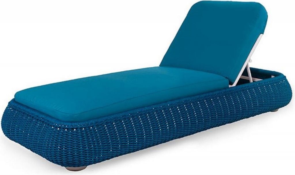 Casa Padrino Luxus Gartenliege Blau 205 x 87 x H. 27 cm - Handgewebte Wetterbeständige Liege - Moderne Poolliege - Garten Möbel - Hotel Möbel