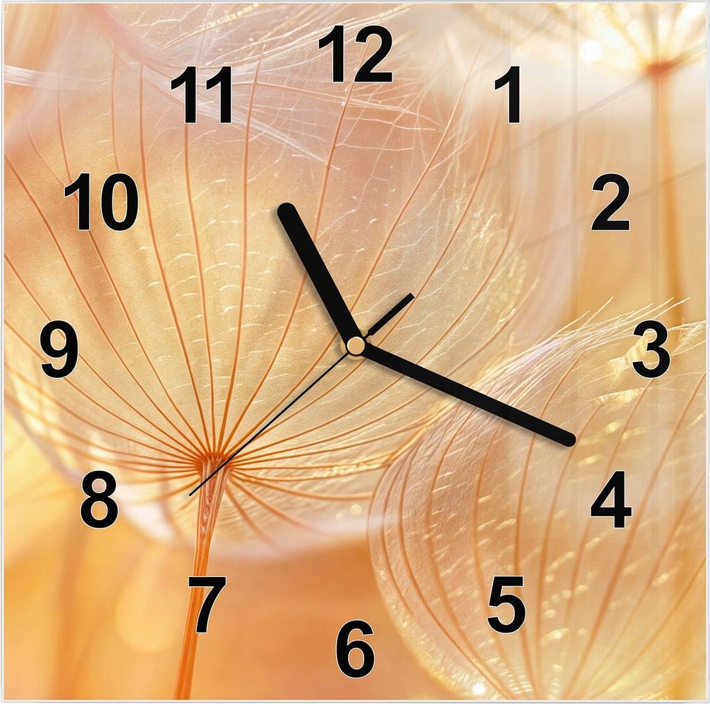 Wanduhr aus Glas mit Motiv Dandelion Makroaufnahme- 30 x 30 cm - inkl. Aufhängesystem
