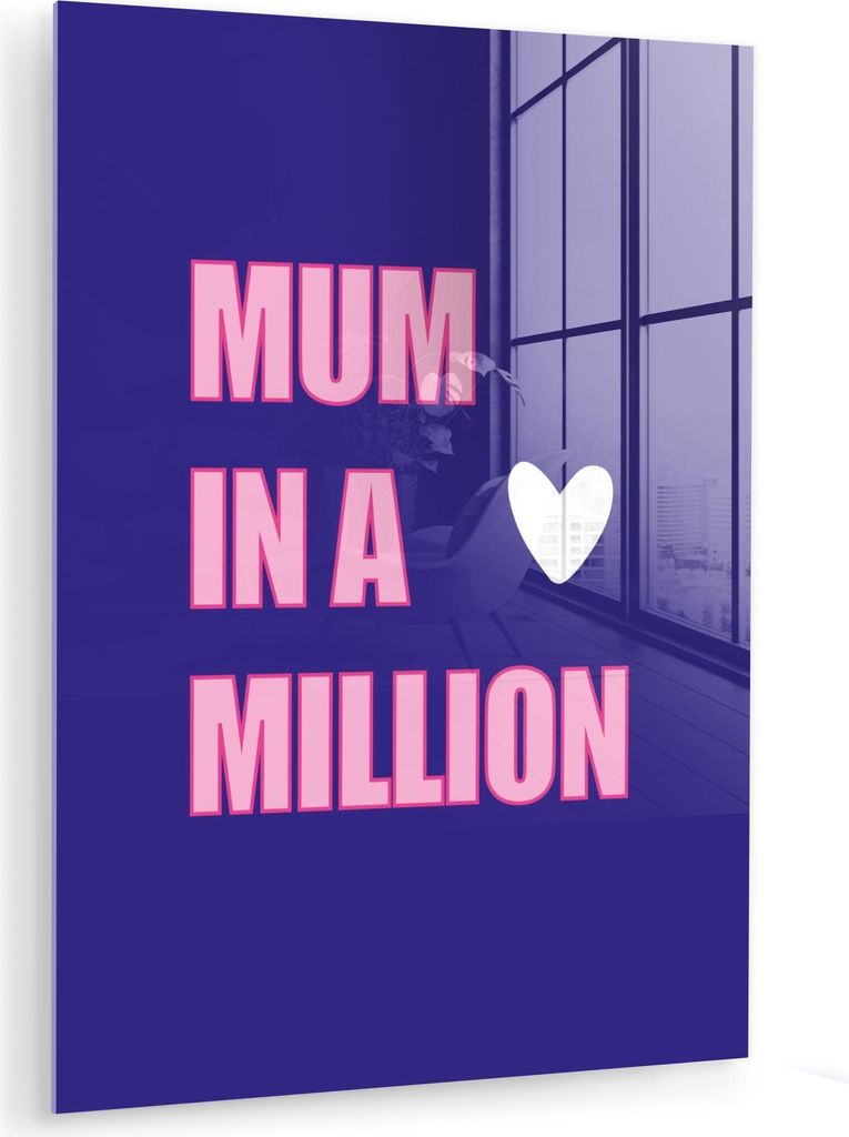 MuchoWow Glasbilder - Bilder auf Wandbild - Foto auf Glas Mutter - Text - Blau - Herz 30x40 cm Wanddekoration aus Glas - Acrylglasbild - Acrylbilde...