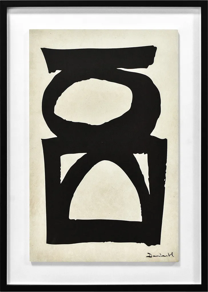 Tableau Dan Hobday Abstract II PM11475 Encadré 70x50 cm Beige et Noir