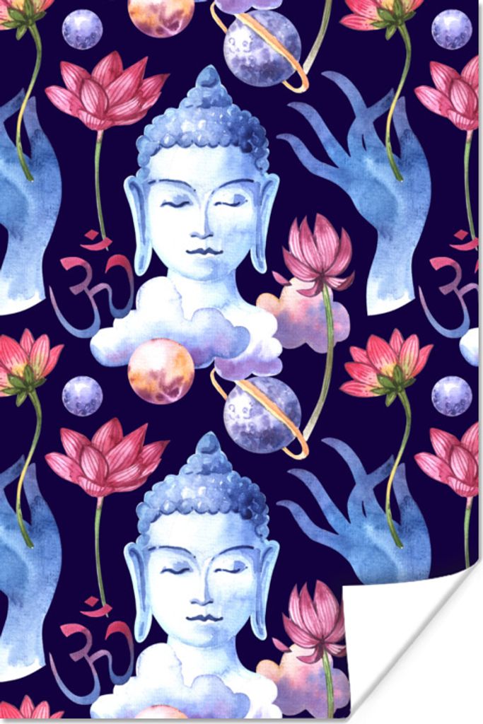 MuchoWow Poster Buddha - Kopf - Hand 80x120 cm - Papierdruck