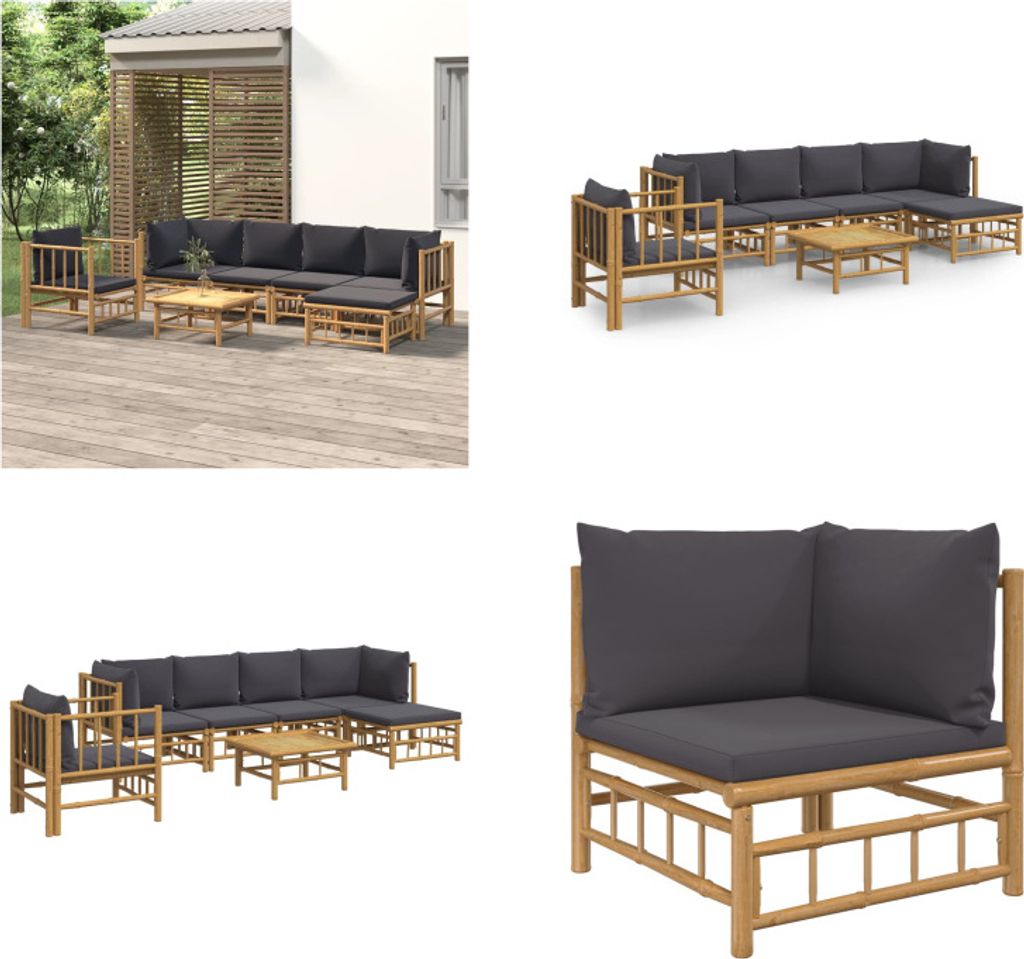 vidaXL 7 tlg. Garten Lounge Set mit Dunkelgrauen Kissen Bambus - Garten Lounge Set - Garten Lounge Sets - Lounge Set - Gartenmöbel Set