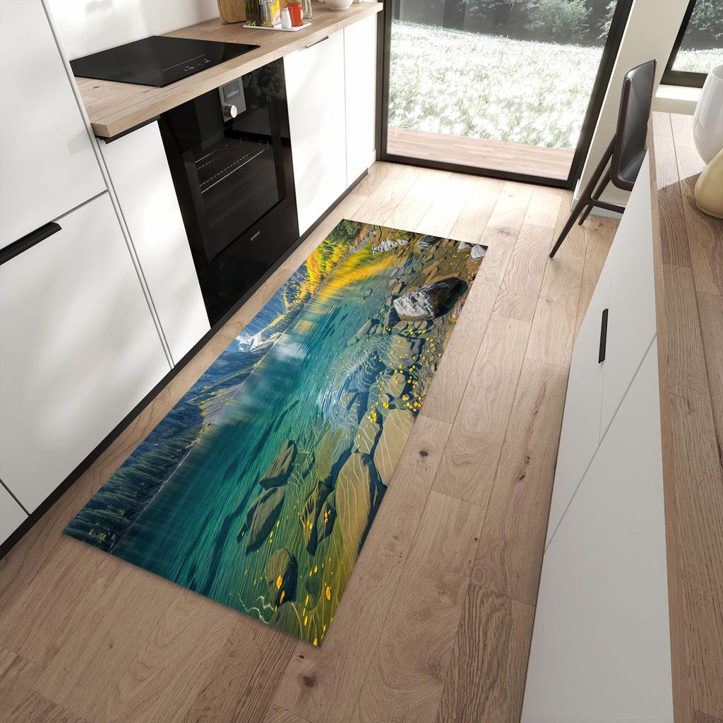 Küchenteppich 80x200cm rutschfest & abwischbar PVC Läufer - Bergsee im Herbst