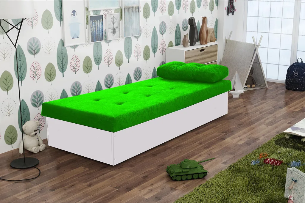 Lit d'appoint pliable en tissu Berta BIS - Canapé compact Blanc et Vert