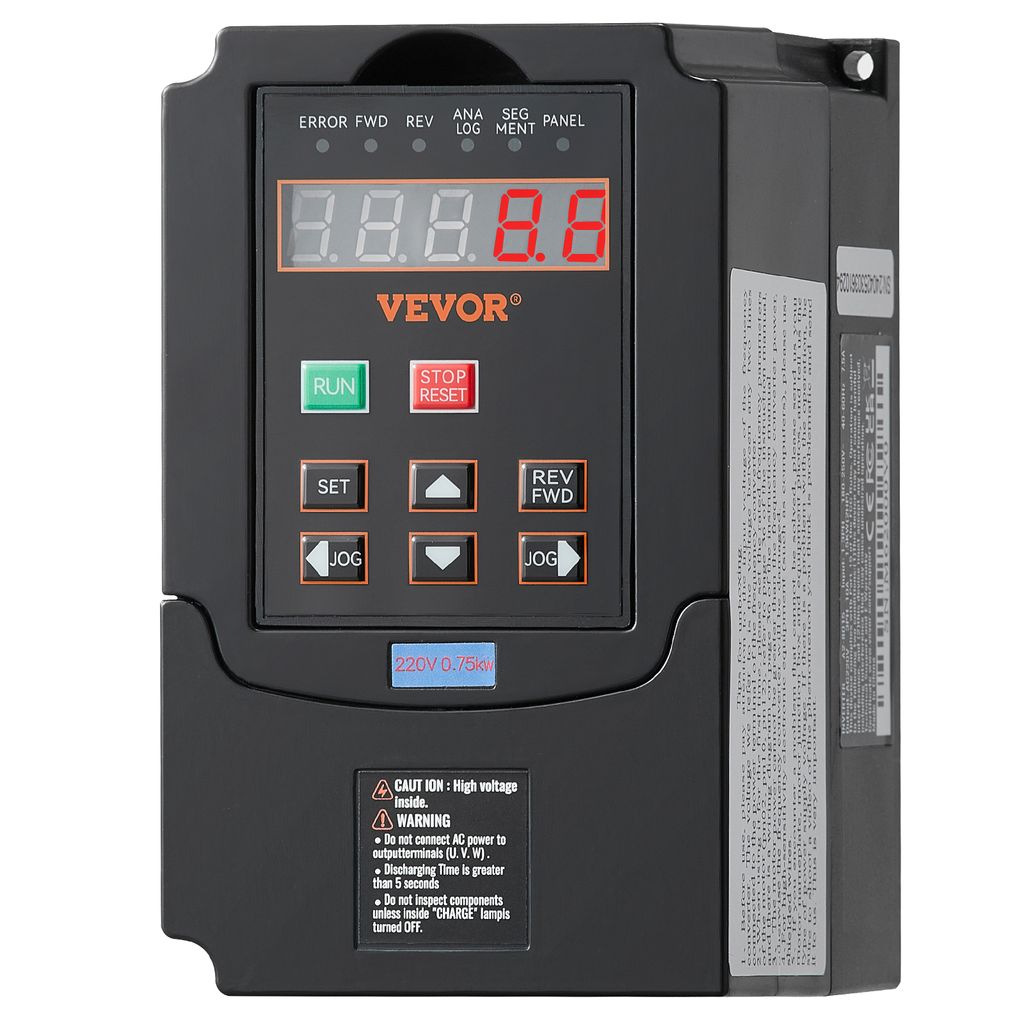 VEVOR Frequenzumrichter VFD 1 PS, 0,75 kW, 3,5 A, 1- oder 3-phasiger 220-V-Eingang auf 3-phasigen 220-V-Ausgang, 40–60 Hz Eingang, 0–400 Hz Aus...