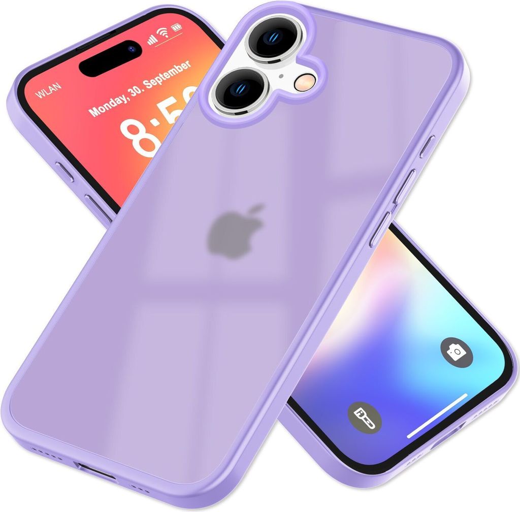 NALIA Matte Handyhülle für iPhone 16 – Stoßfester TPU-Rand & Semi-Transparent – FUZION (Anti-Fingerprint Case) – Marke aus Berlin – Lila