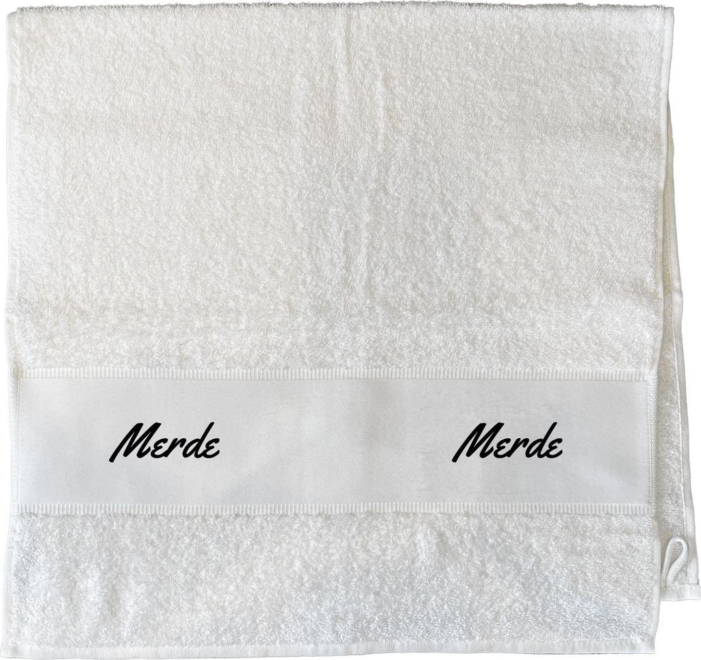 Huuraa Handtuch Merde französisch Schriftzug 50x100cm White Baumwolle Handtuch Geschenkidee
