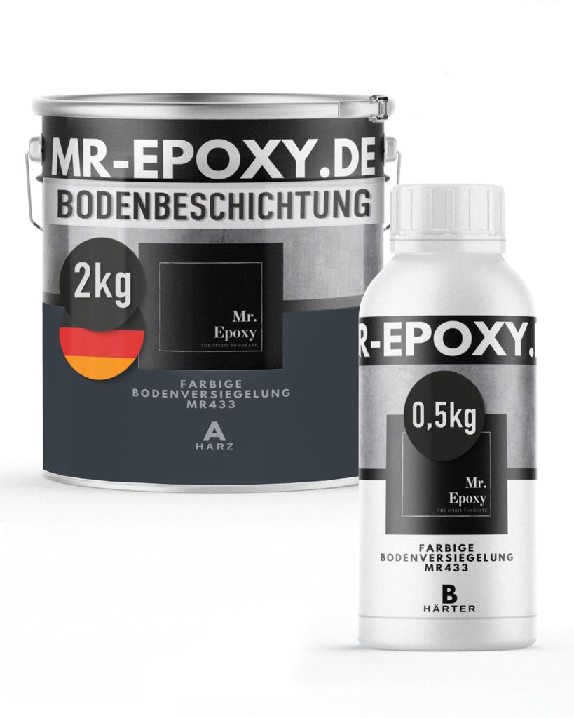 Mr. Epoxy Epoxidharz Bodenbeschichtung (2,5 kg, RAL 7016 Anthrazitgrau) - 2K Betonfarbe für Garagen, Keller & Werkstatt Boden - Flüssigkunststoff...