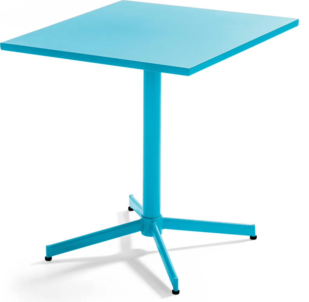 Table de jardin carrée Palavas en acier bleu avec plateau inclinable